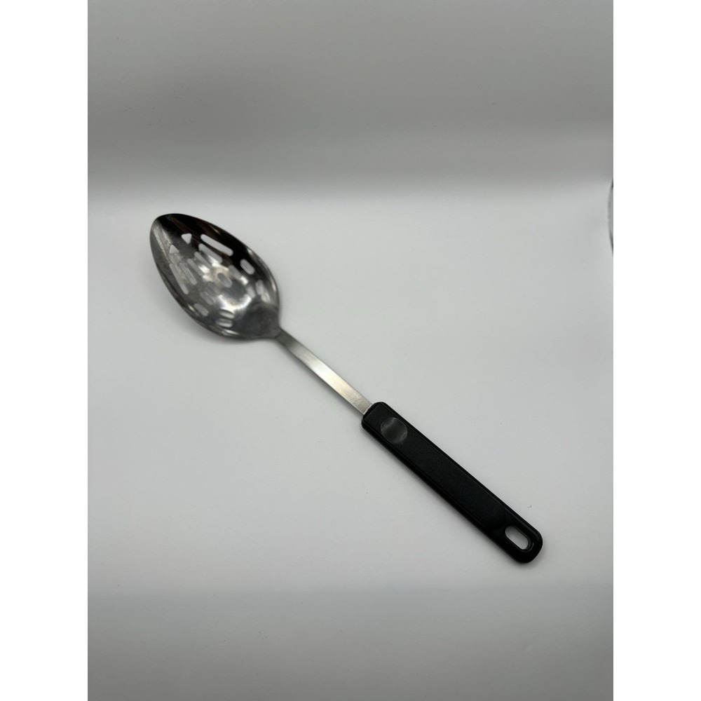 EKCO Chromium‎ Plated Stainless Slotted Serving Spoon Black Handle Utensil USA